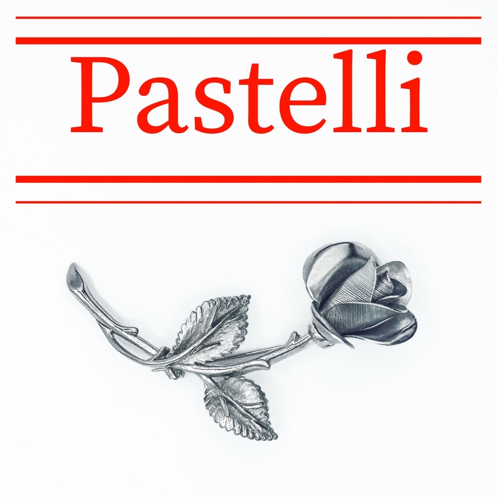 Vintage Pastelli Silver Tone Rose Brooch